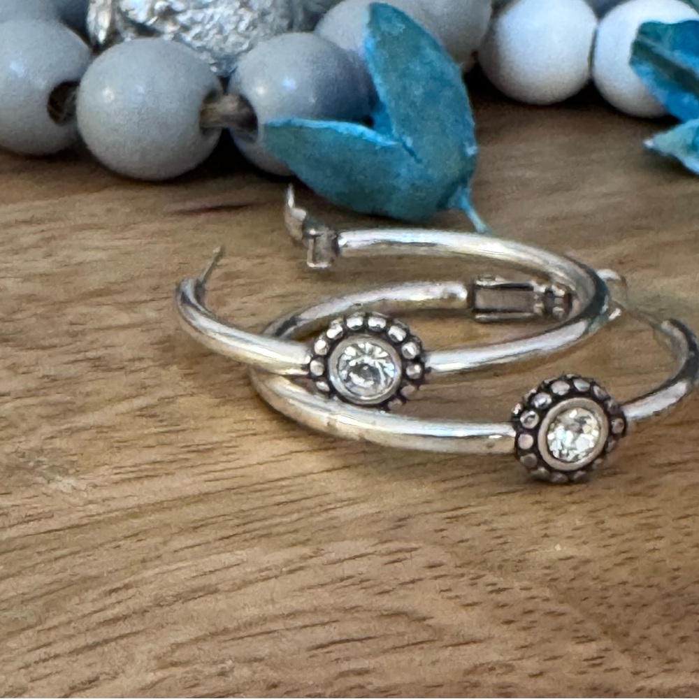 Brighton Silver Hoop Earrings with Crystal Accents